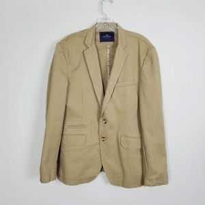 Park Avenue Tan Brown Single-Breasted Two Buttons Fitted Cotton Blazer